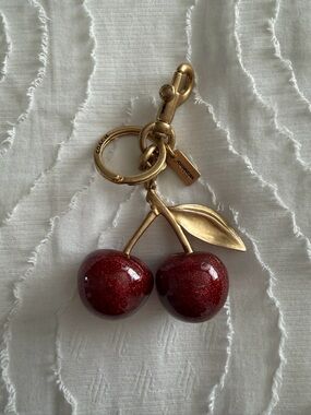 Coach Gold-Tone Cherry Keychain with Sparkling Red Cherries